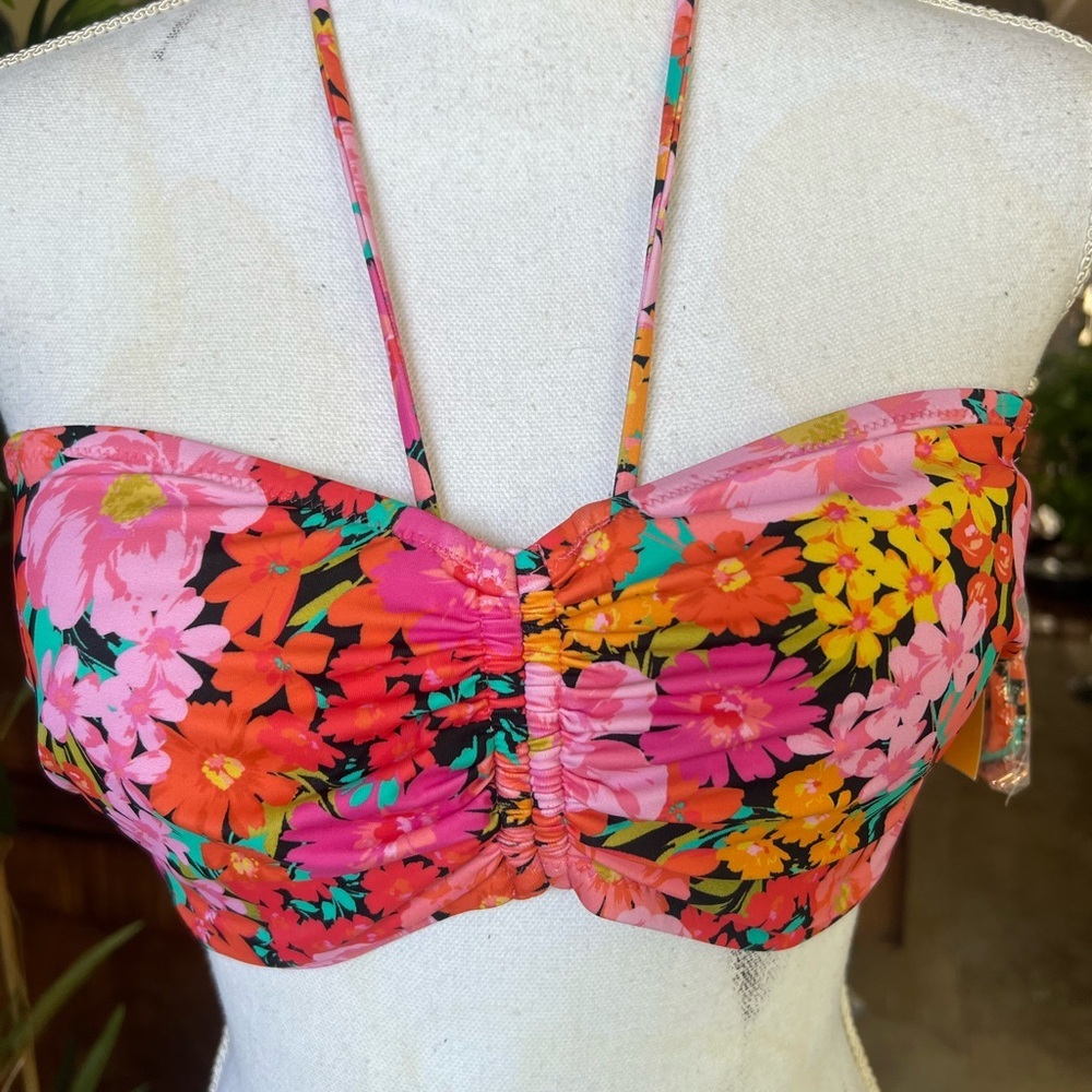 Shade & Shore Pink and Blue Bikini Top with Sweetheart Neckline
